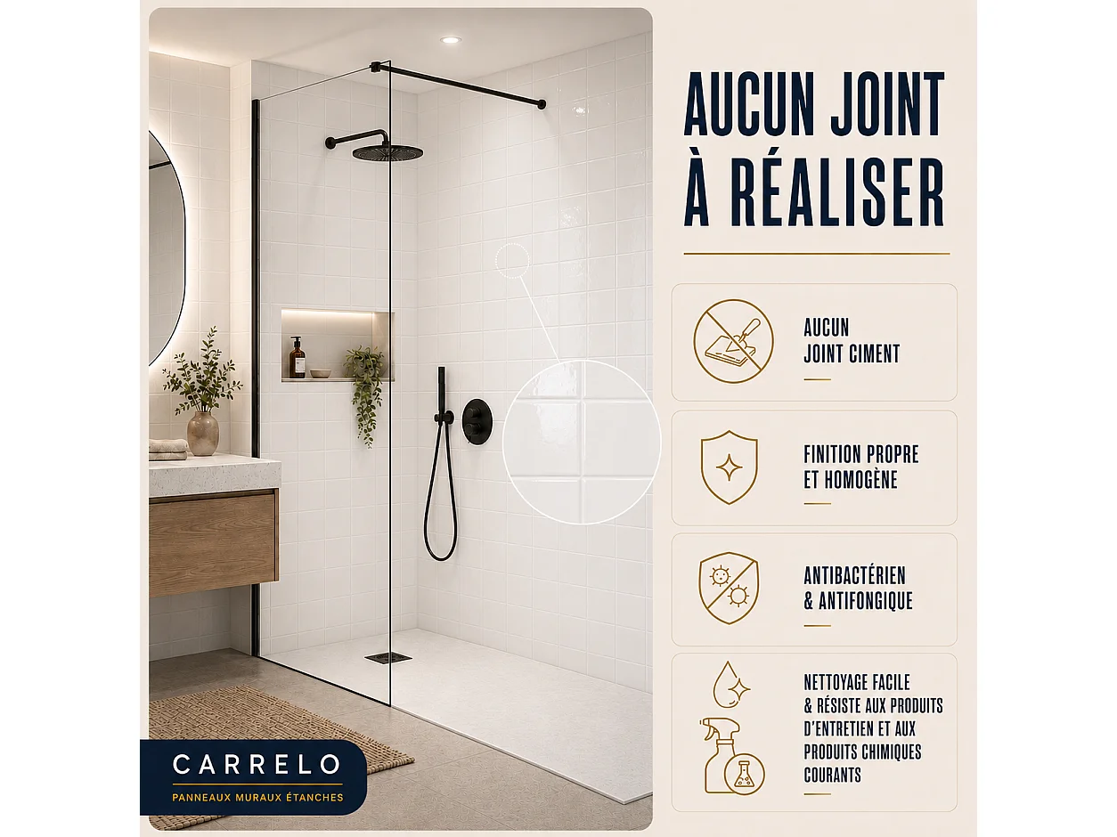 Pack de 3 panneaux muraux de salle de bain carrelage Travertine