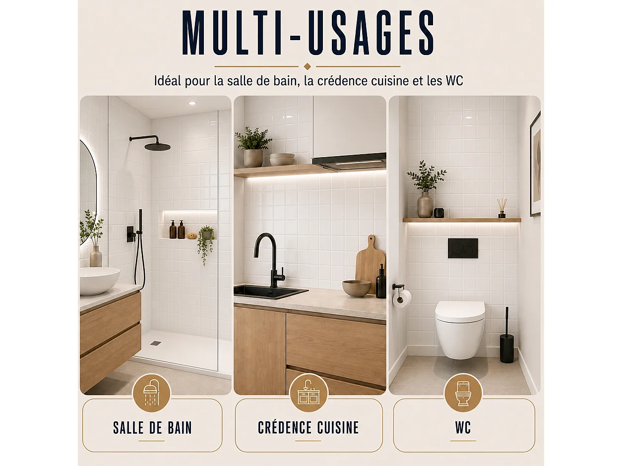 Pack de 3 panneaux muraux de salle de bain carrelage Travertine