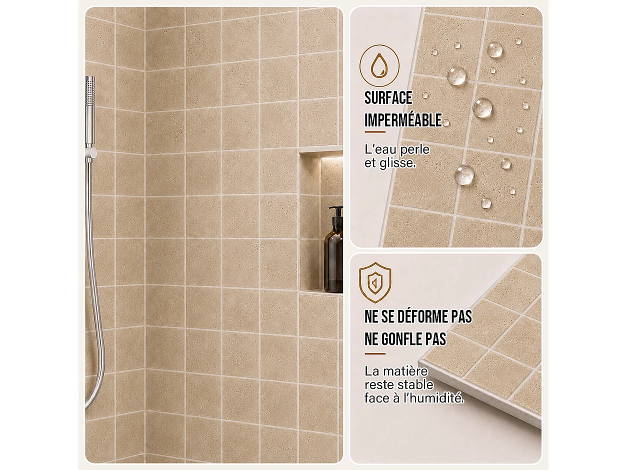 Pack de 3 panneaux muraux de salle de bain carrelage Travertine