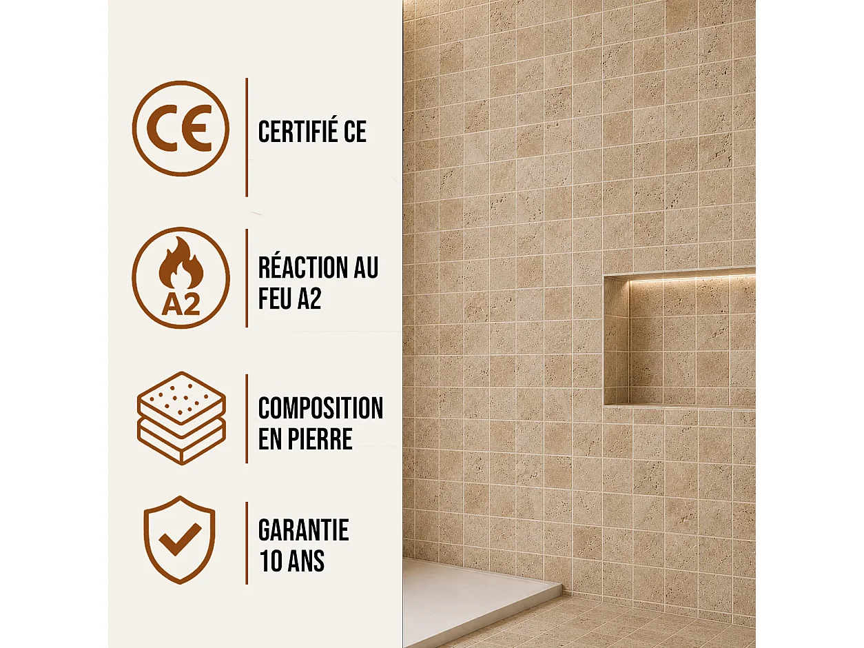 Pack de 3 panneaux muraux de salle de bain carrelage Travertine
