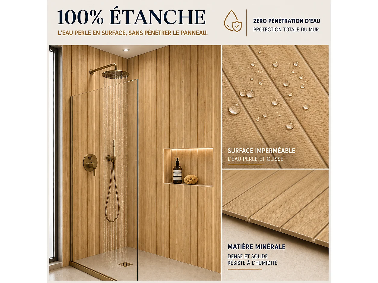 Pack de 3 panneaux muraux de salle de bain effet bois