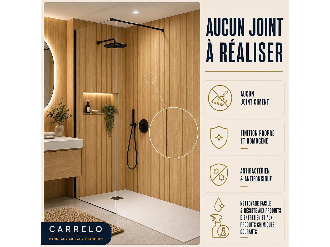 Pack de 3 panneaux muraux de salle de bain effet bois