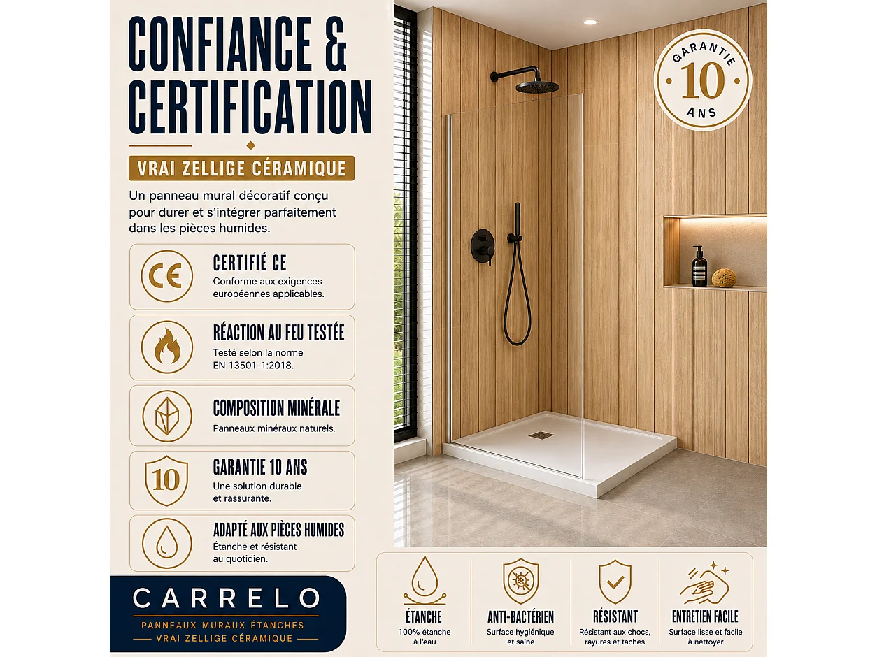 Pack de 3 panneaux muraux de salle de bain effet bois