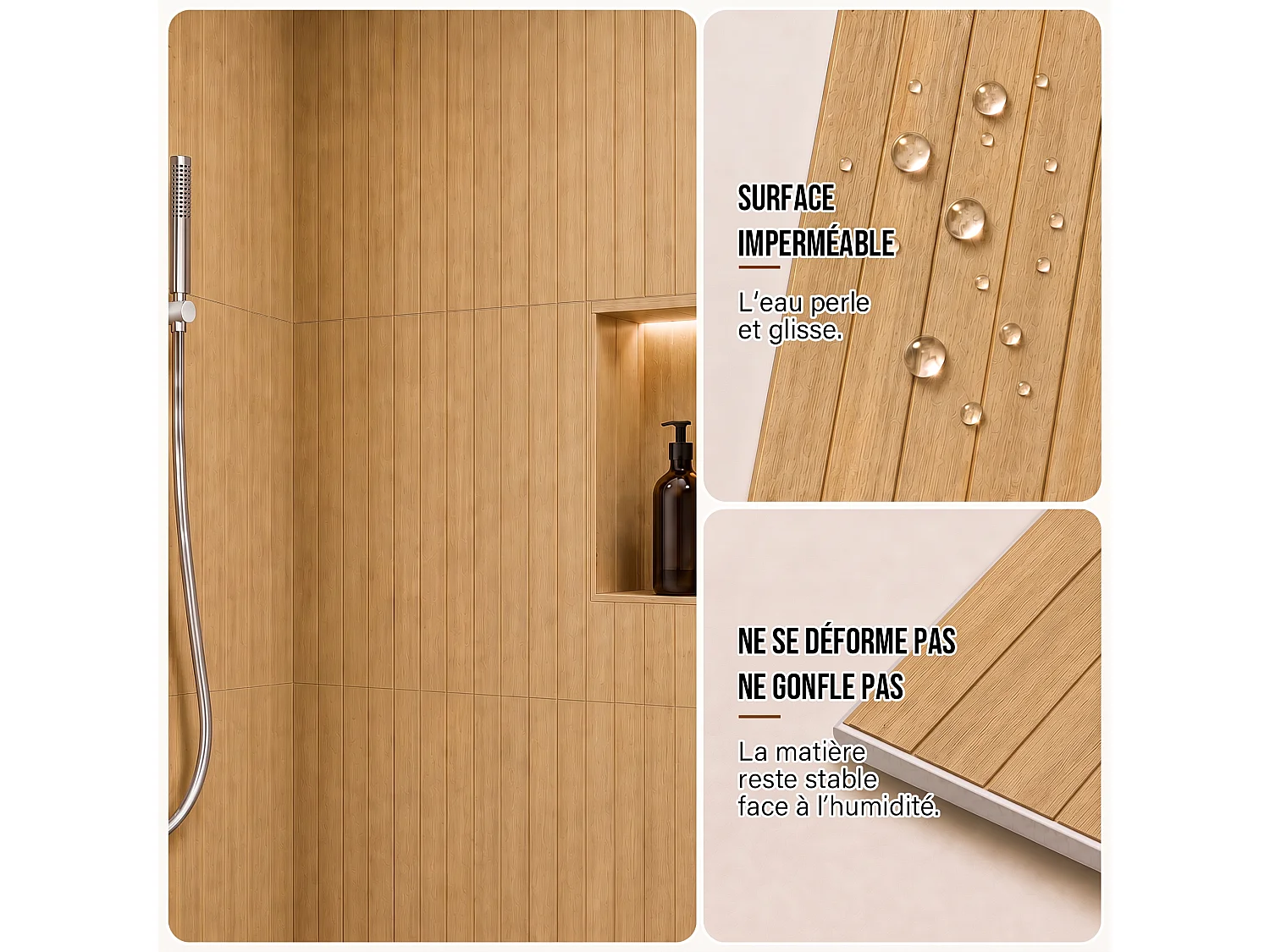 Pack de 3 panneaux muraux de salle de bain effet bois
