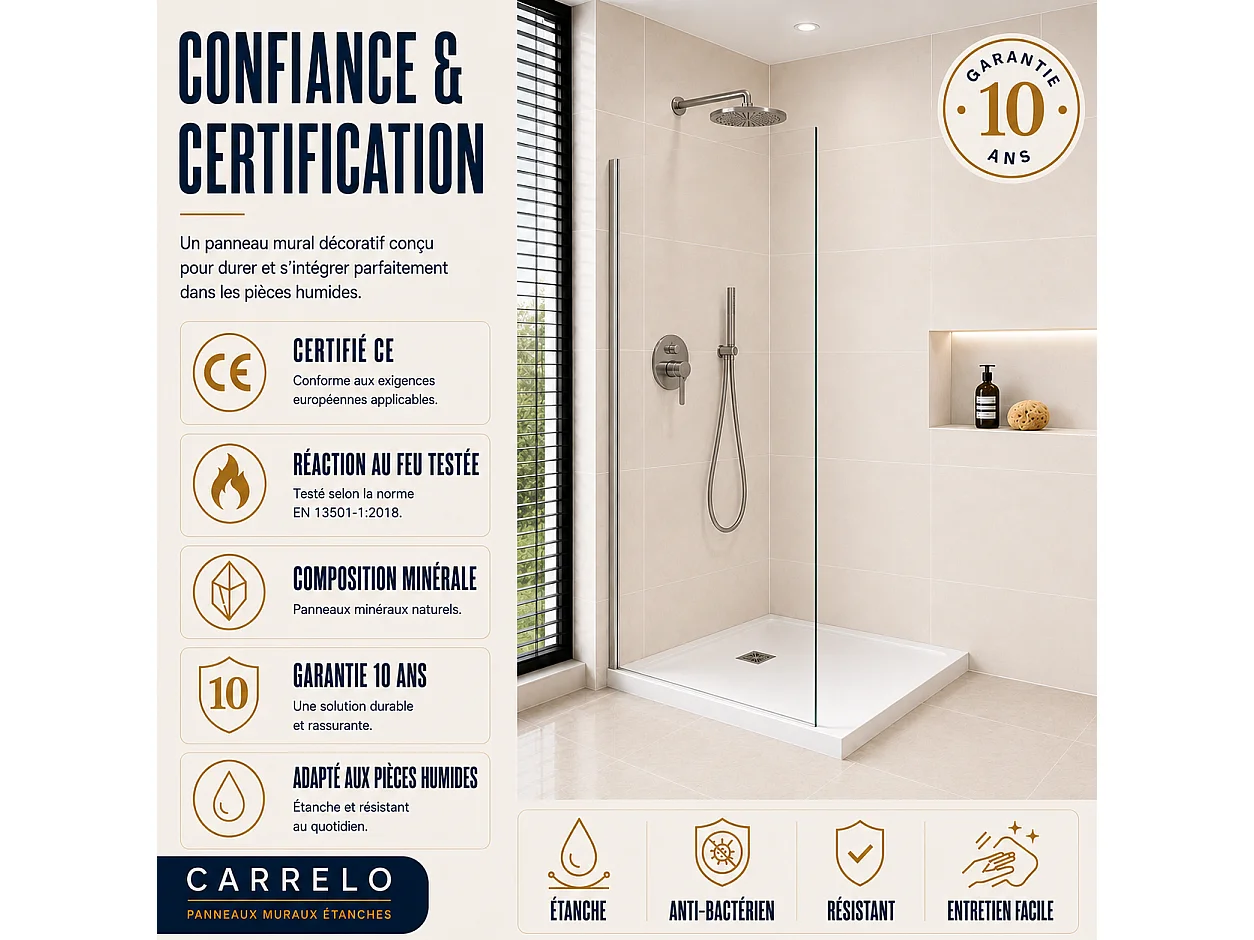 Pack de 3 panneaux muraux de salle de bain carrelage beige