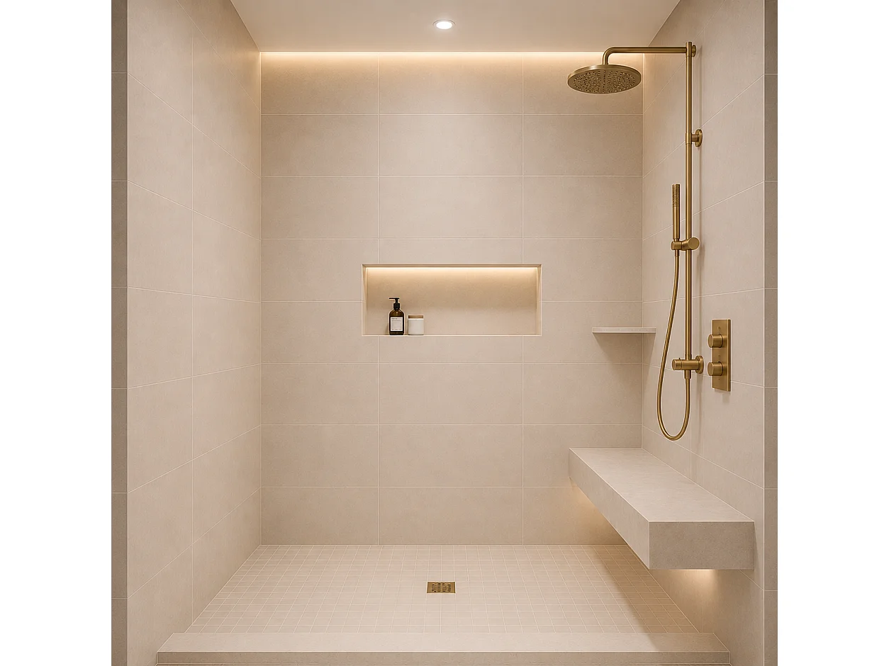 Pack de 3 panneaux muraux de salle de bain carrelage beige