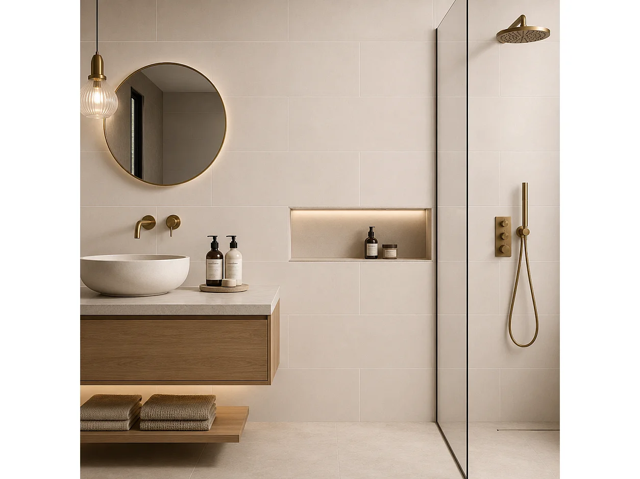 Pack de 3 panneaux muraux de salle de bain carrelage beige