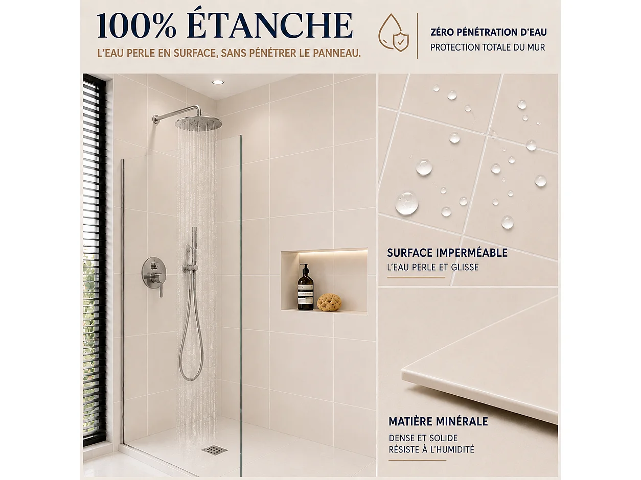 Pack de 3 panneaux muraux de salle de bain carrelage beige