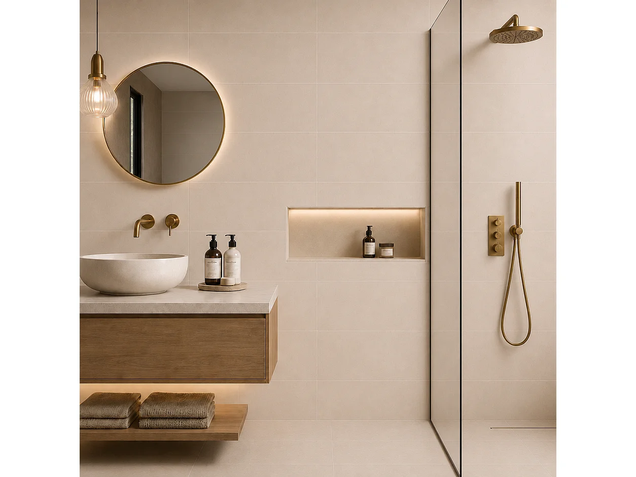 Pack de 3 panneaux muraux de salle de bain carrelage beige