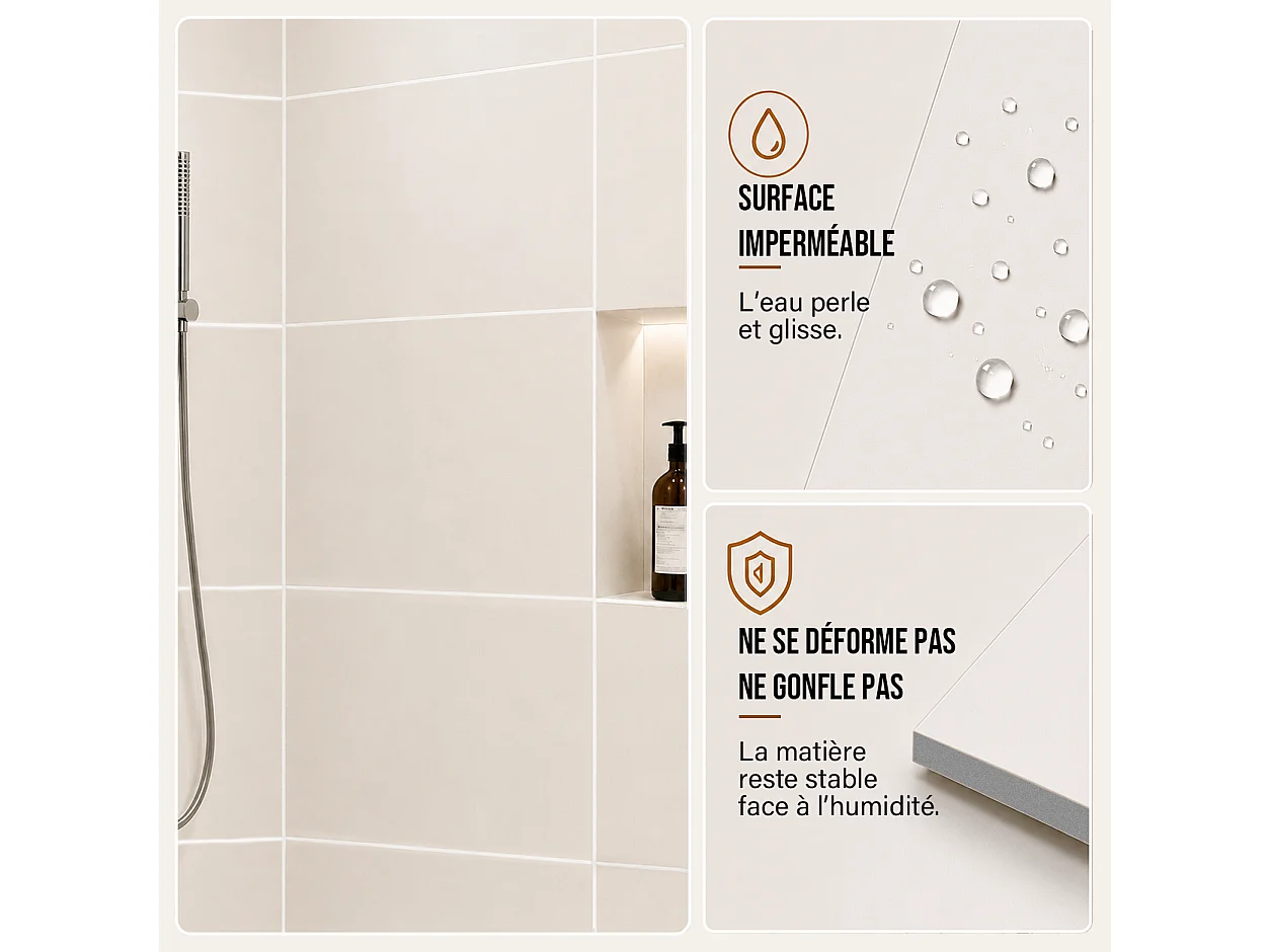 Pack de 3 panneaux muraux de salle de bain carrelage beige
