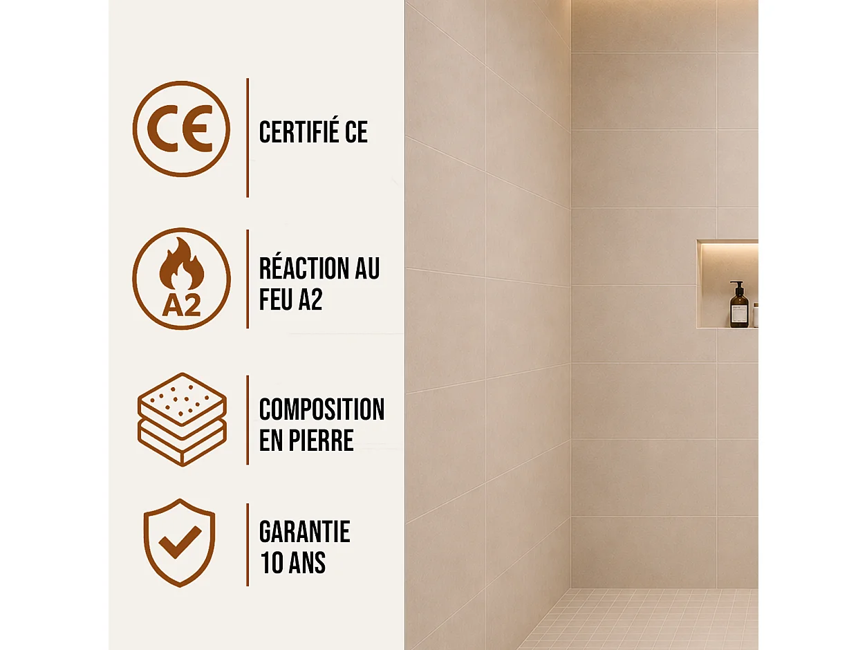 Pack de 3 panneaux muraux de salle de bain carrelage beige