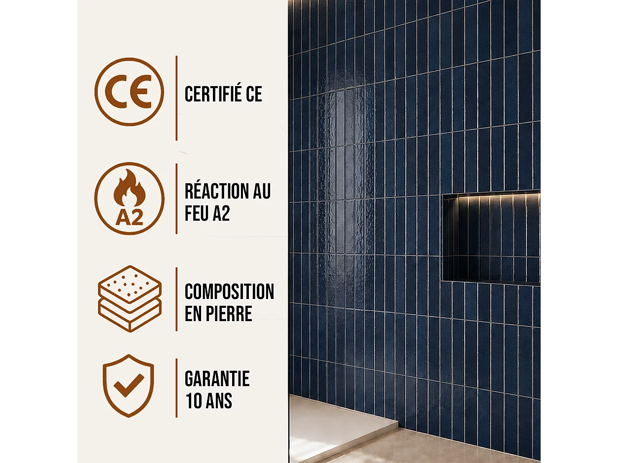 Pack de 3 panneaux muraux de salle de bain carrelage Bleu