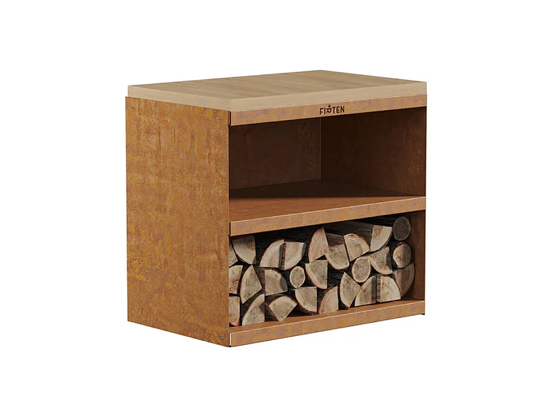 Firten Steel Corten Utomhusvagn med obehandlad naturlig trätopp - 120x100x15 cm