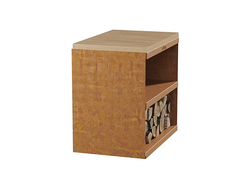 Firten Steel Corten Utomhusvagn med obehandlad naturlig trätopp - 120x100x15 cm