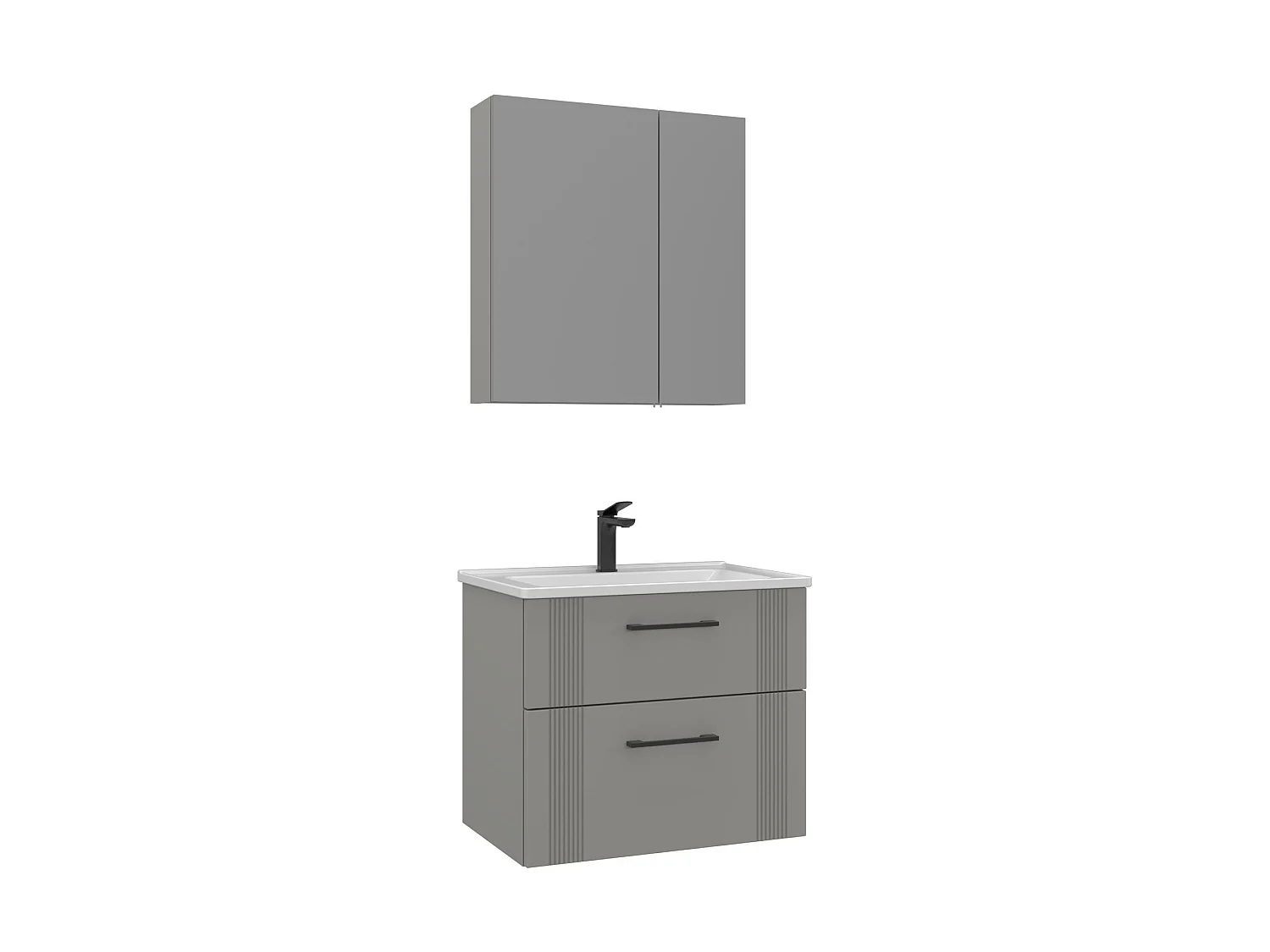 Ensemble Meuble Vasque avec Miroir (2 Pièces) "Bari 65 v2" - 65 x 45 x 55 cm - Matte Cashmere