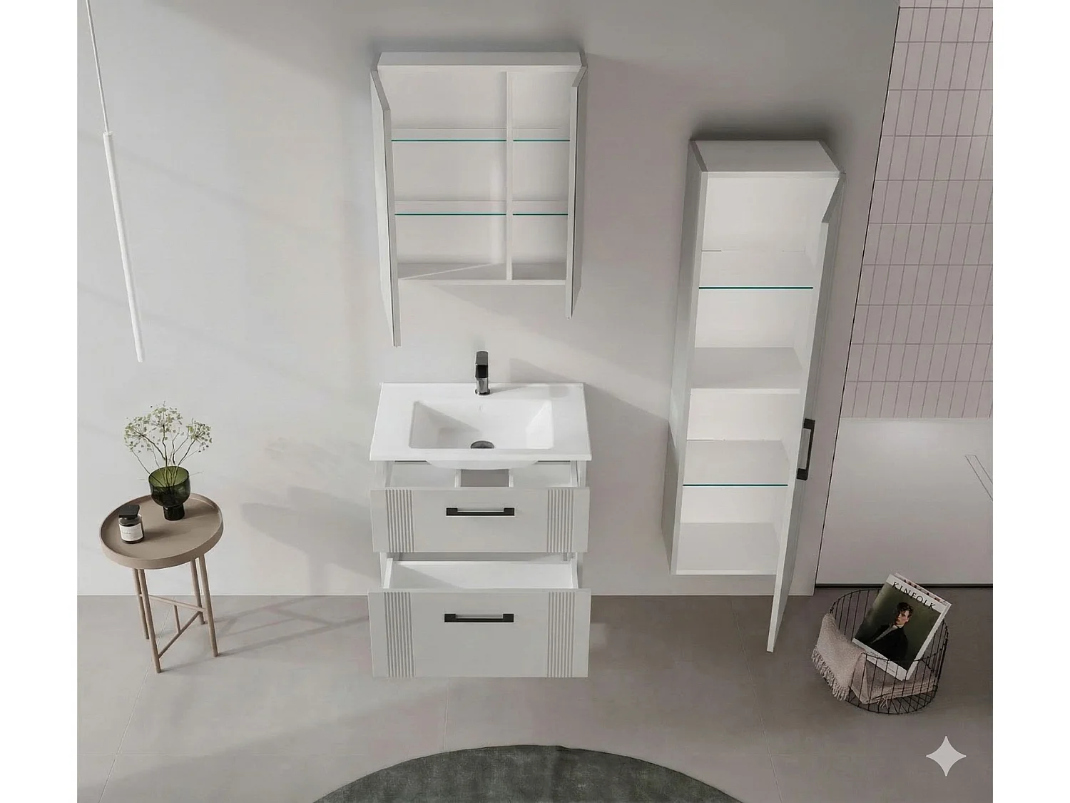 Ensemble Meuble Vasque avec Miroir (2 Pièces) "Bari 65 v2" - 65 x 45 x 55 cm - Matte Cashmere