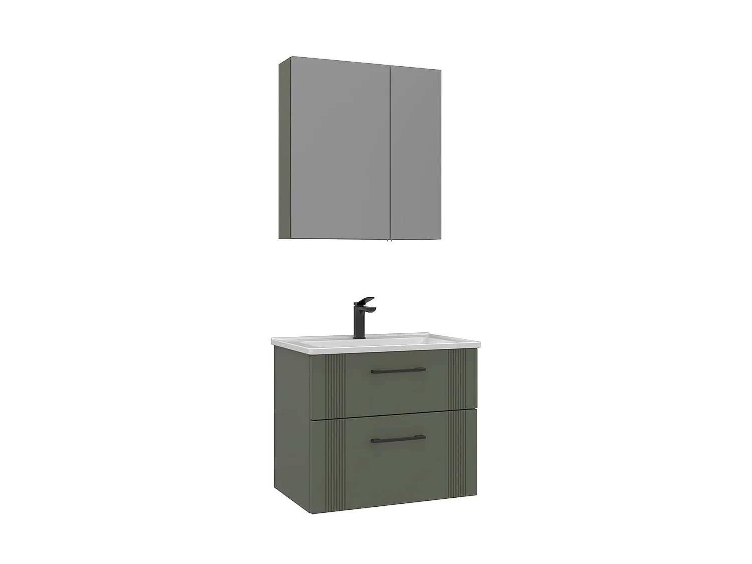Ensemble Meuble Vasque avec Miroir (2 Pièces) "Bari 65 v2" - 65 x 45 x 55 cm - Matte Green