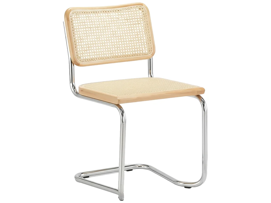 k-hometrends KADEN Freischwinger Stühle 2er Set mit Wiener Geflecht – Esszimmerstühle aus Holz & Metall – Designstühle Natur/Chrom