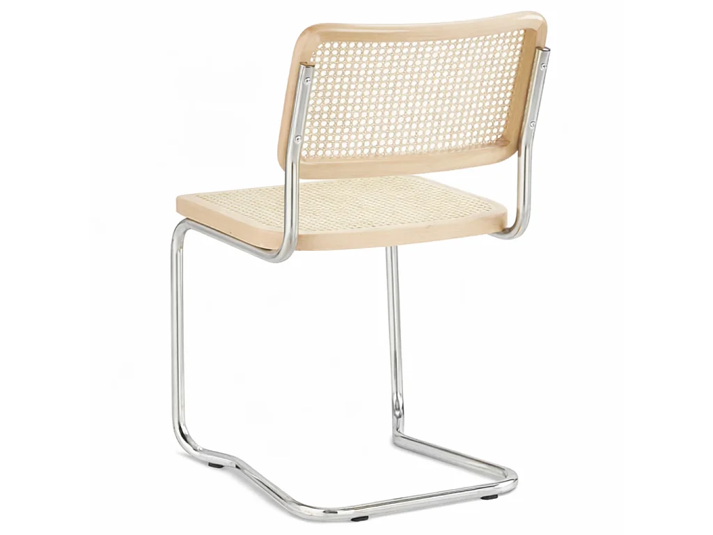 k-hometrends KADEN Freischwinger Stühle 2er Set mit Wiener Geflecht – Esszimmerstühle aus Holz & Metall – Designstühle Natur/Chrom