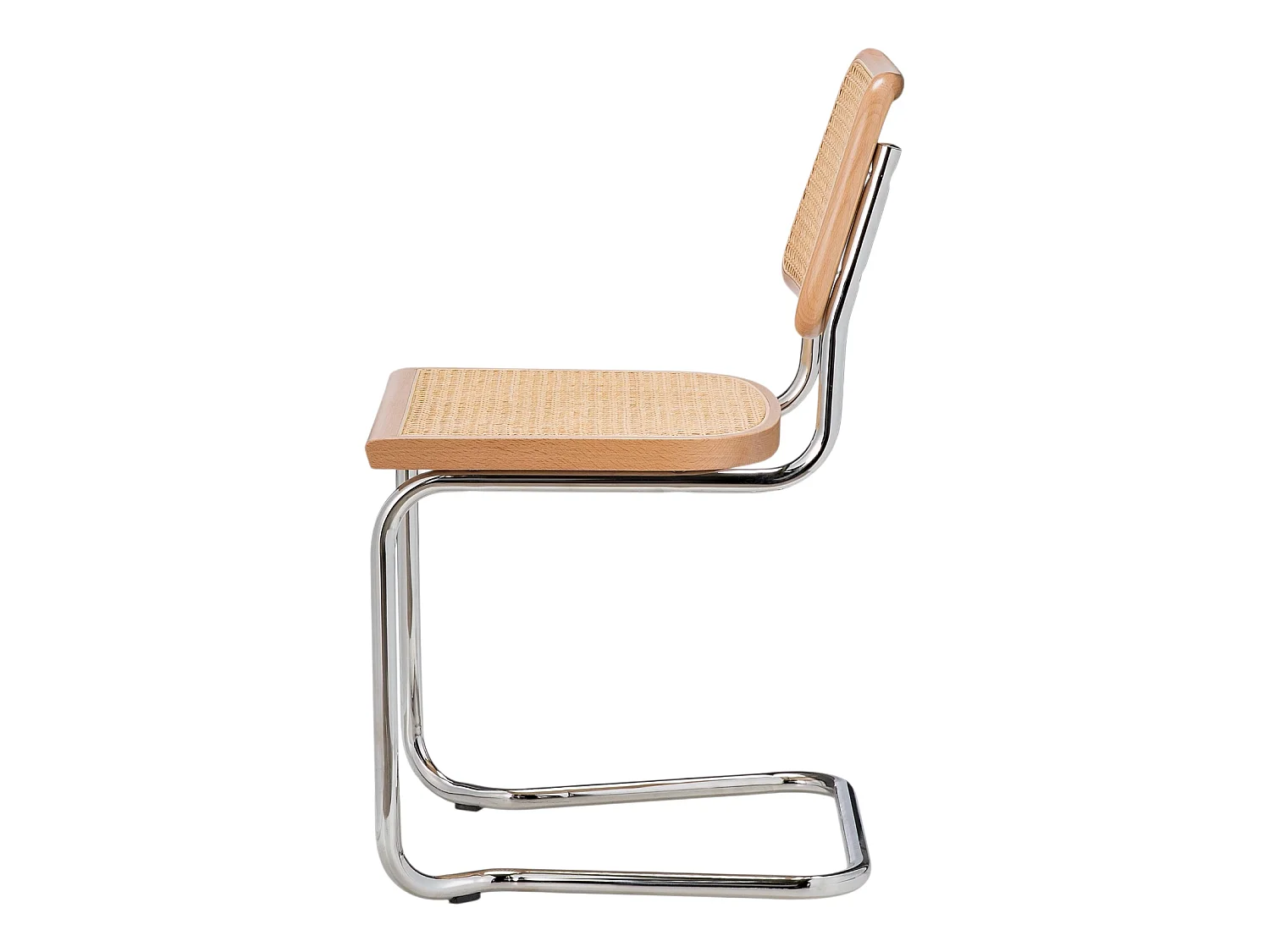 k-hometrends KADEN Freischwinger Stühle 2er Set mit Wiener Geflecht – Esszimmerstühle aus Holz & Metall – Designstühle Natur/Chrom