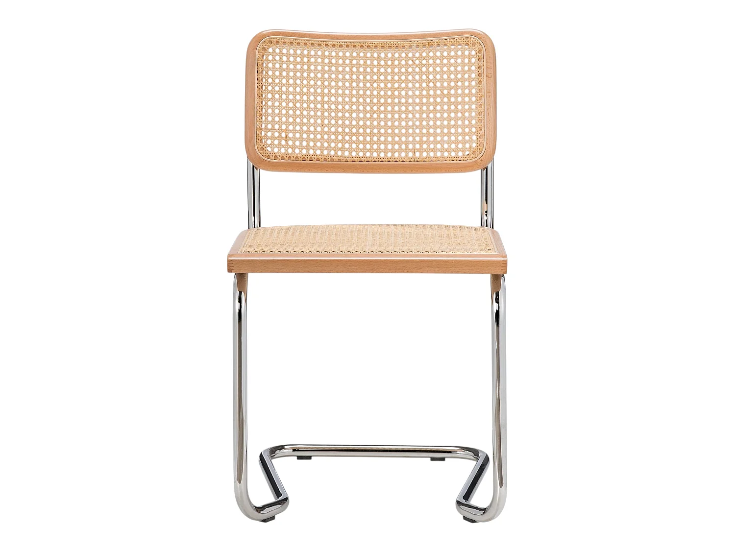 k-hometrends KADEN Freischwinger Stühle 2er Set mit Wiener Geflecht – Esszimmerstühle aus Holz & Metall – Designstühle Natur/Chrom