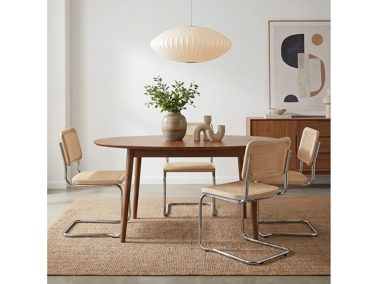 k-hometrends KADEN Freischwinger Stühle 2er Set mit Wiener Geflecht – Esszimmerstühle aus Holz & Metall – Designstühle Natur/Chrom