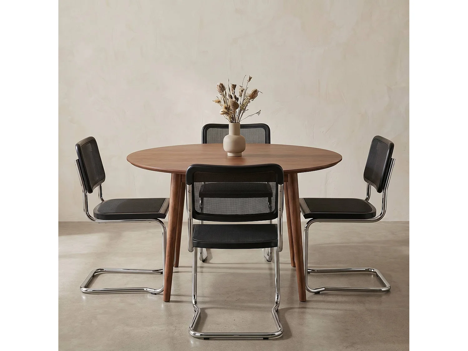 k-hometrends KENO Freischwinger Stühle 2er Set mit Mesh – Esszimmerstühle Metall Chrom – Designstühle modern schwarz/chrom