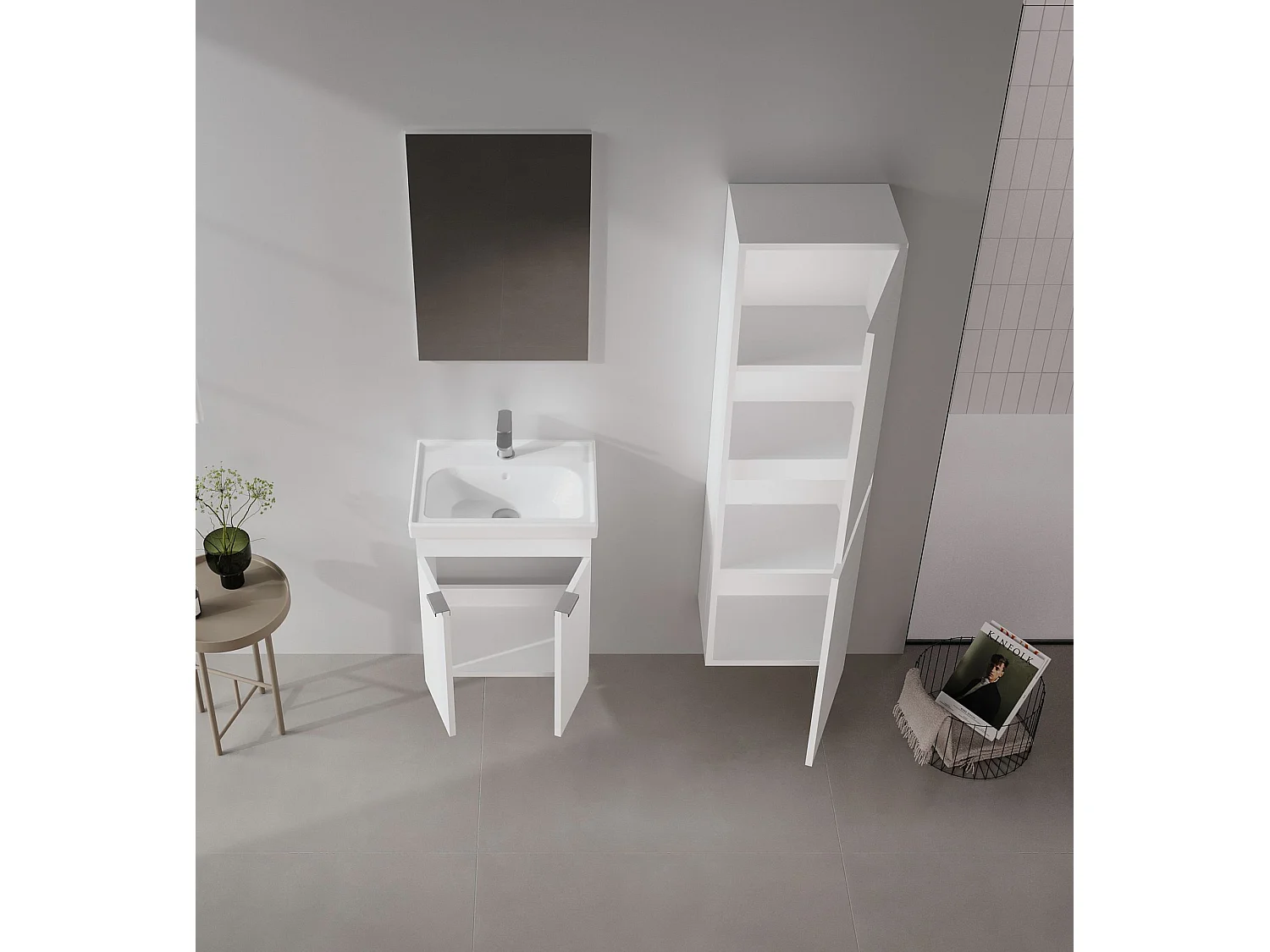 Ensemble Meuble Vasque avec Miroir (2 Pièces) "Desna 50" - 50 x 38 x 58 cm - Matte White