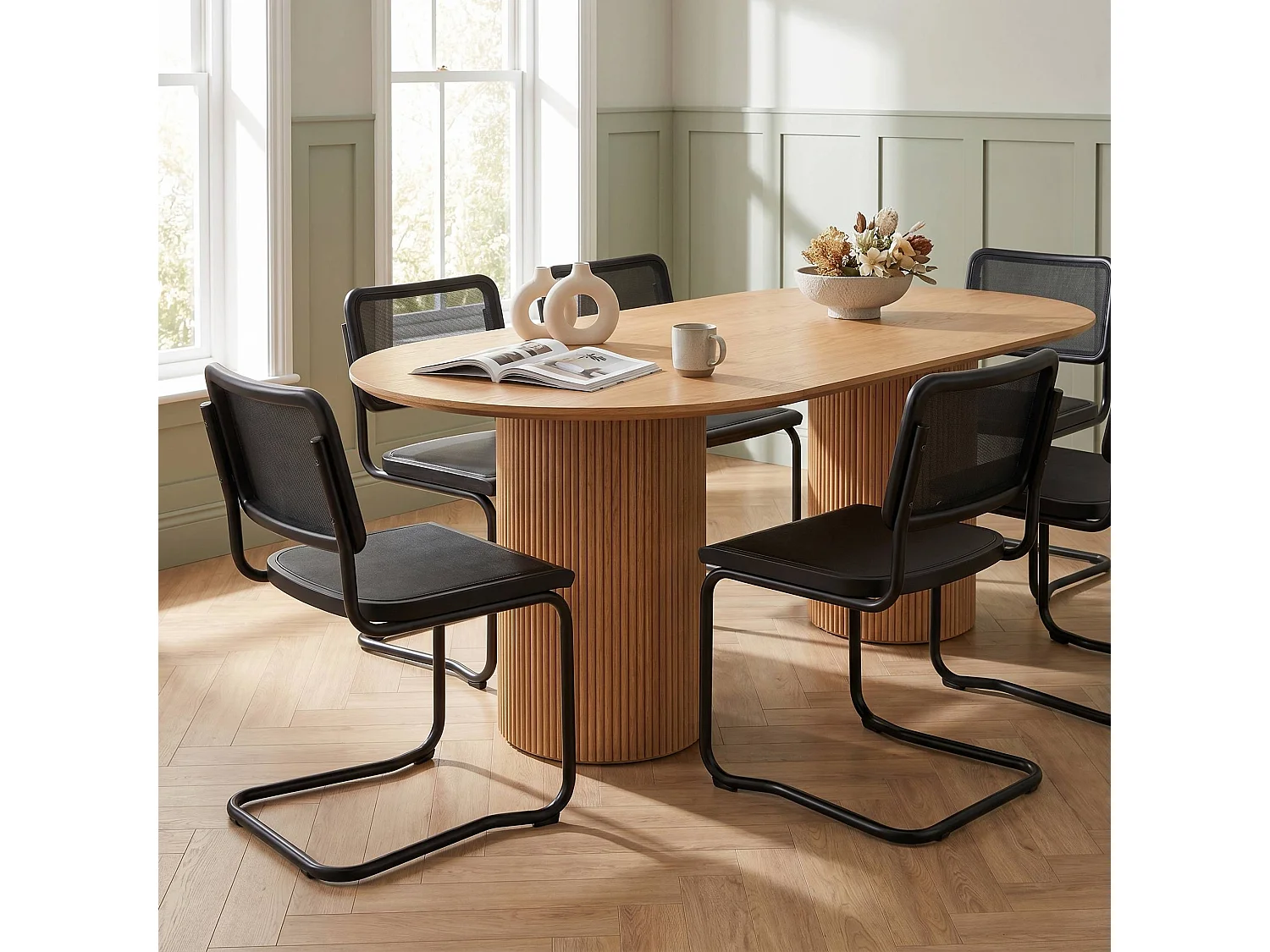 k-hometrends KUNO Freischwinger Stühle 2er Set mit Mesh – Esszimmerstühle Metall Schwarz – Designstühle modern schwarz