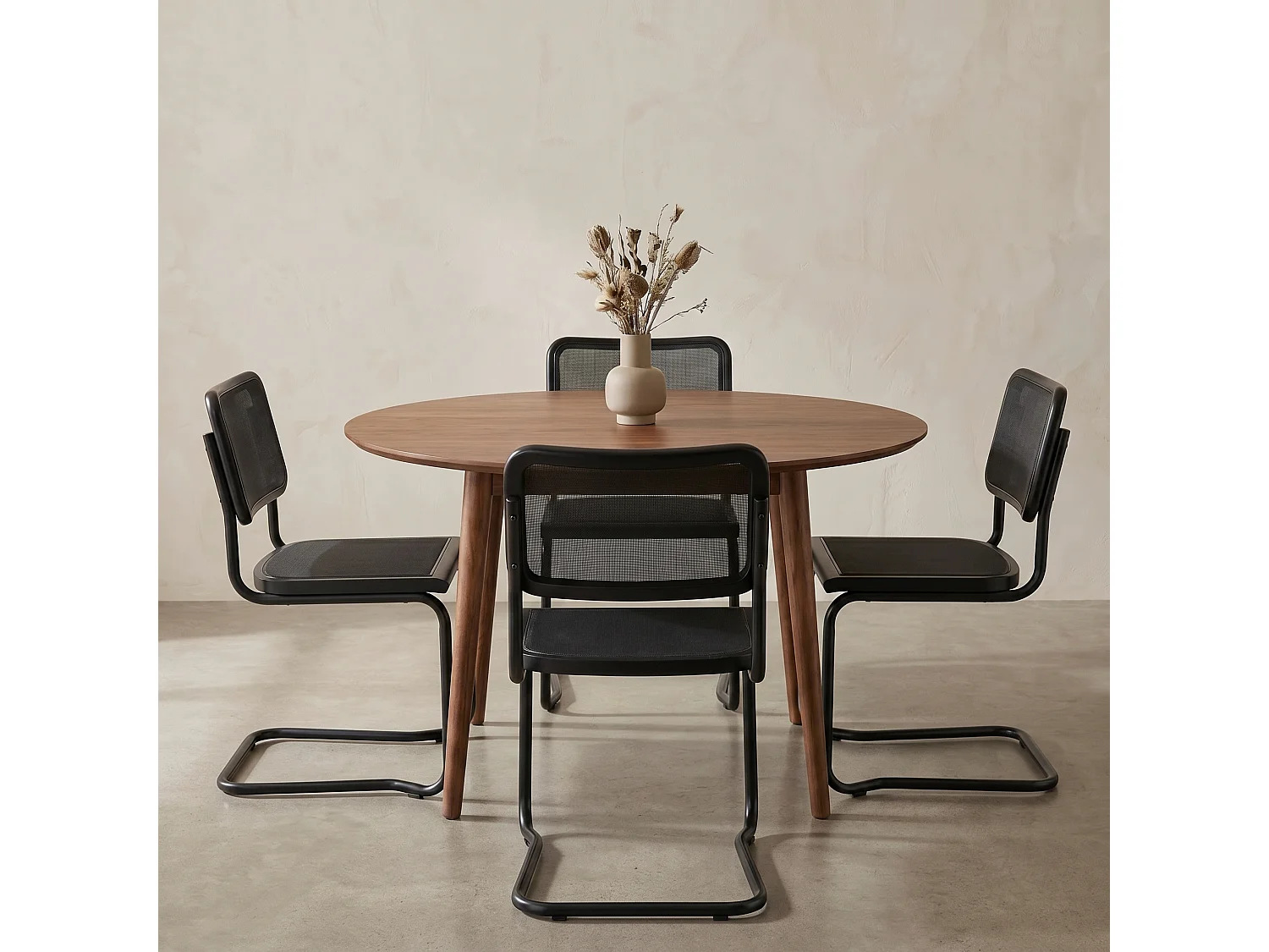 k-hometrends KUNO Freischwinger Stühle 2er Set mit Mesh – Esszimmerstühle Metall Schwarz – Designstühle modern schwarz