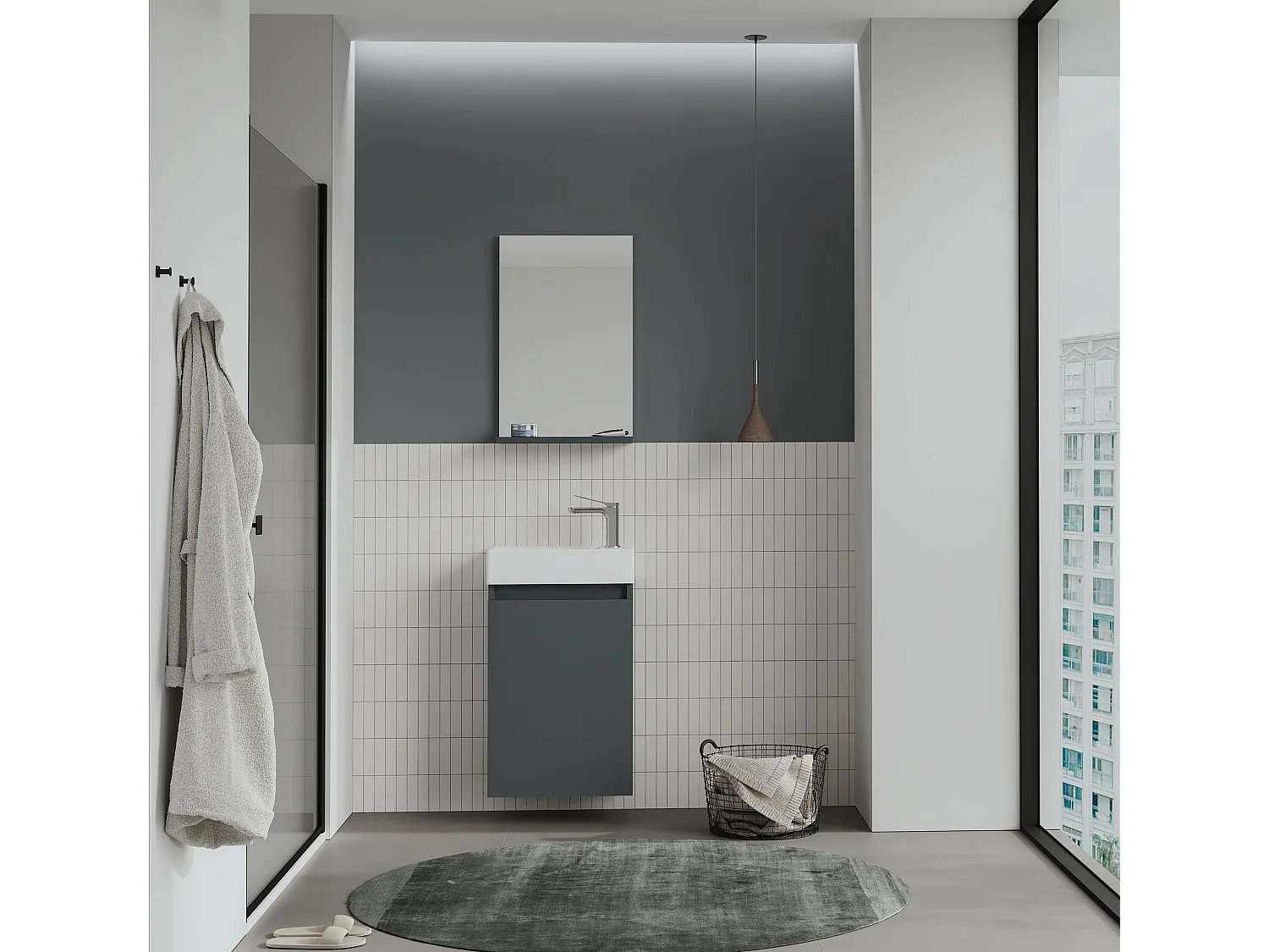 Ensemble Meuble Vasque avec Miroir (2 Pièces) "Conza 45" - 45 x 26 x 75 cm - Matte Anthracite