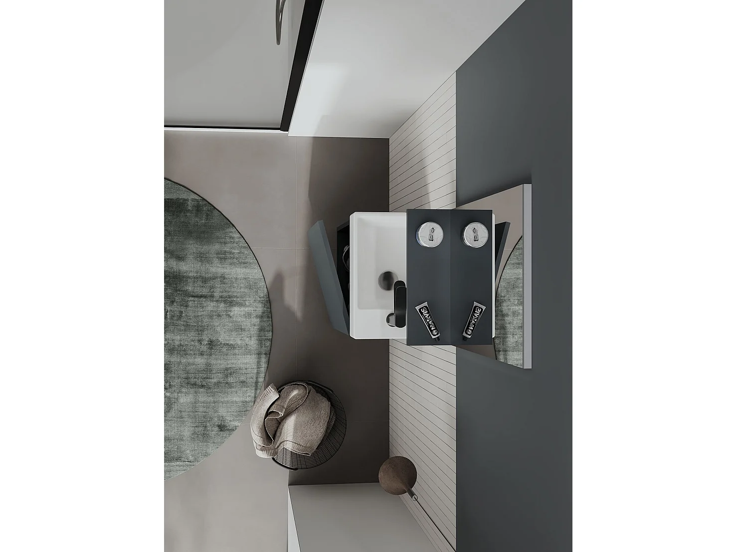 Ensemble Meuble Vasque avec Miroir (2 Pièces) "Conza 45" - 45 x 26 x 75 cm - Matte Anthracite