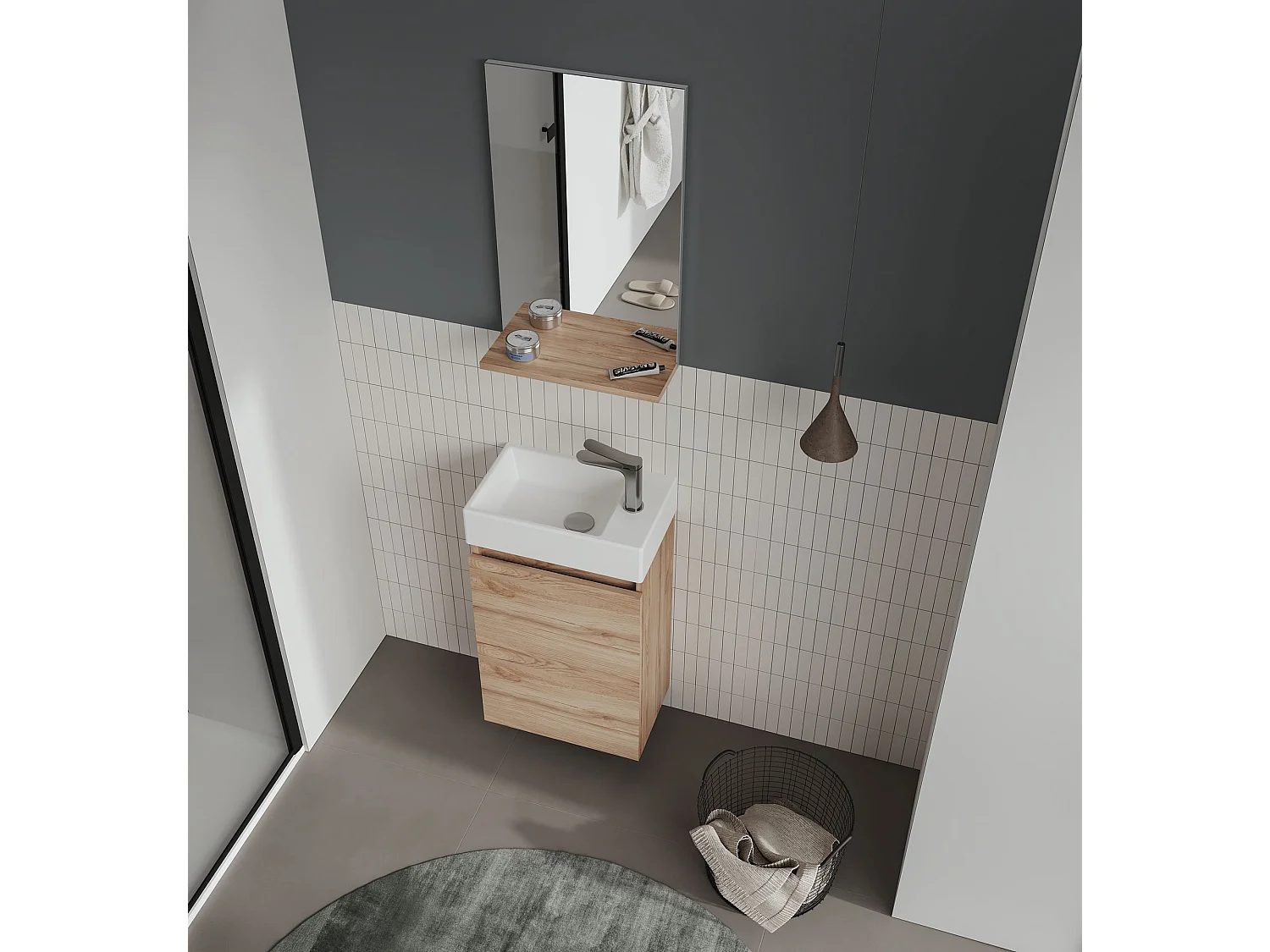 Ensemble Meuble Vasque avec Miroir (2 Pièces) "Conza 45" - 45 x 26 x 75 cm - Oak