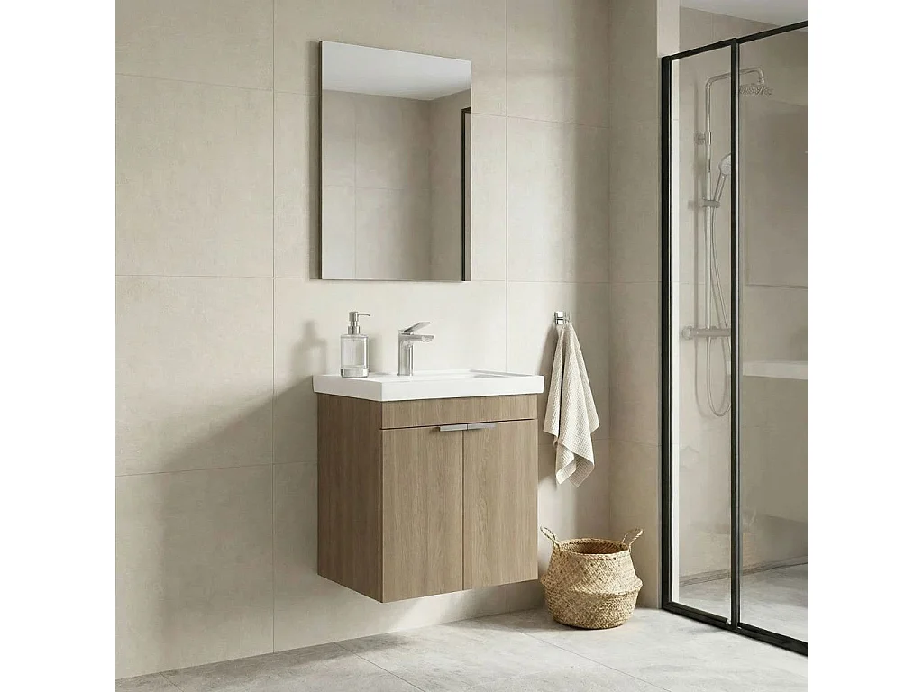 Ensemble Meuble Vasque avec Miroir (2 Pièces) "Desna 50" - 50 x 38 x 58 cm - Oak