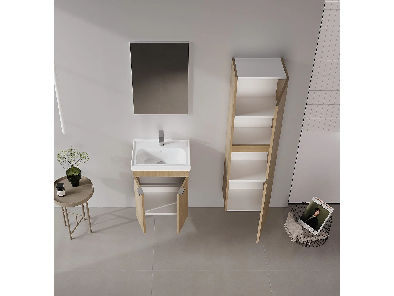 Ensemble Meuble Vasque avec Miroir (2 Pièces) "Desna 50" - 50 x 38 x 58 cm - Oak