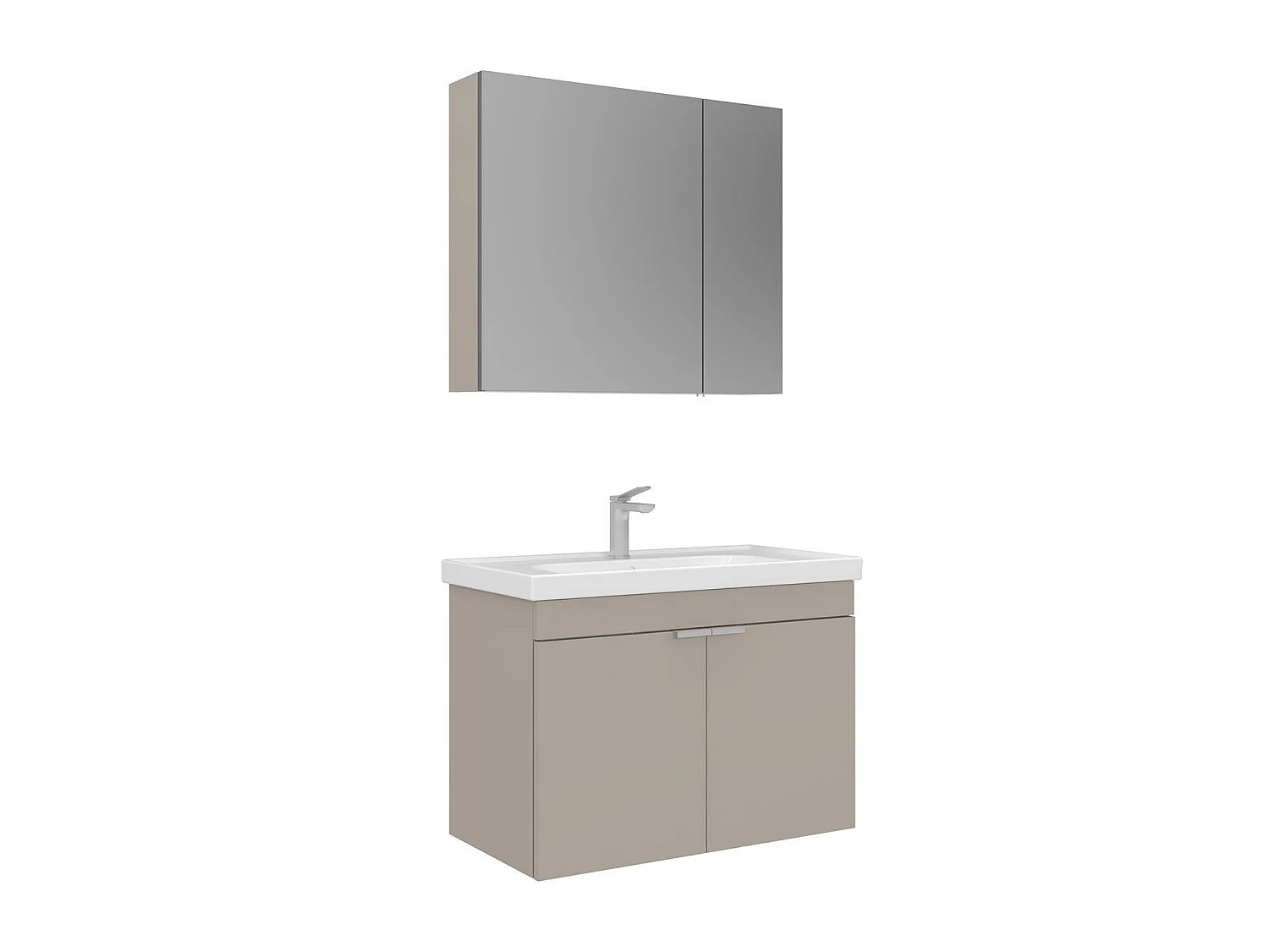 Ensemble Meuble Vasque avec Miroir (2 Pièces) "Desna 80" - 80 x 45 x 58 cm - Sand