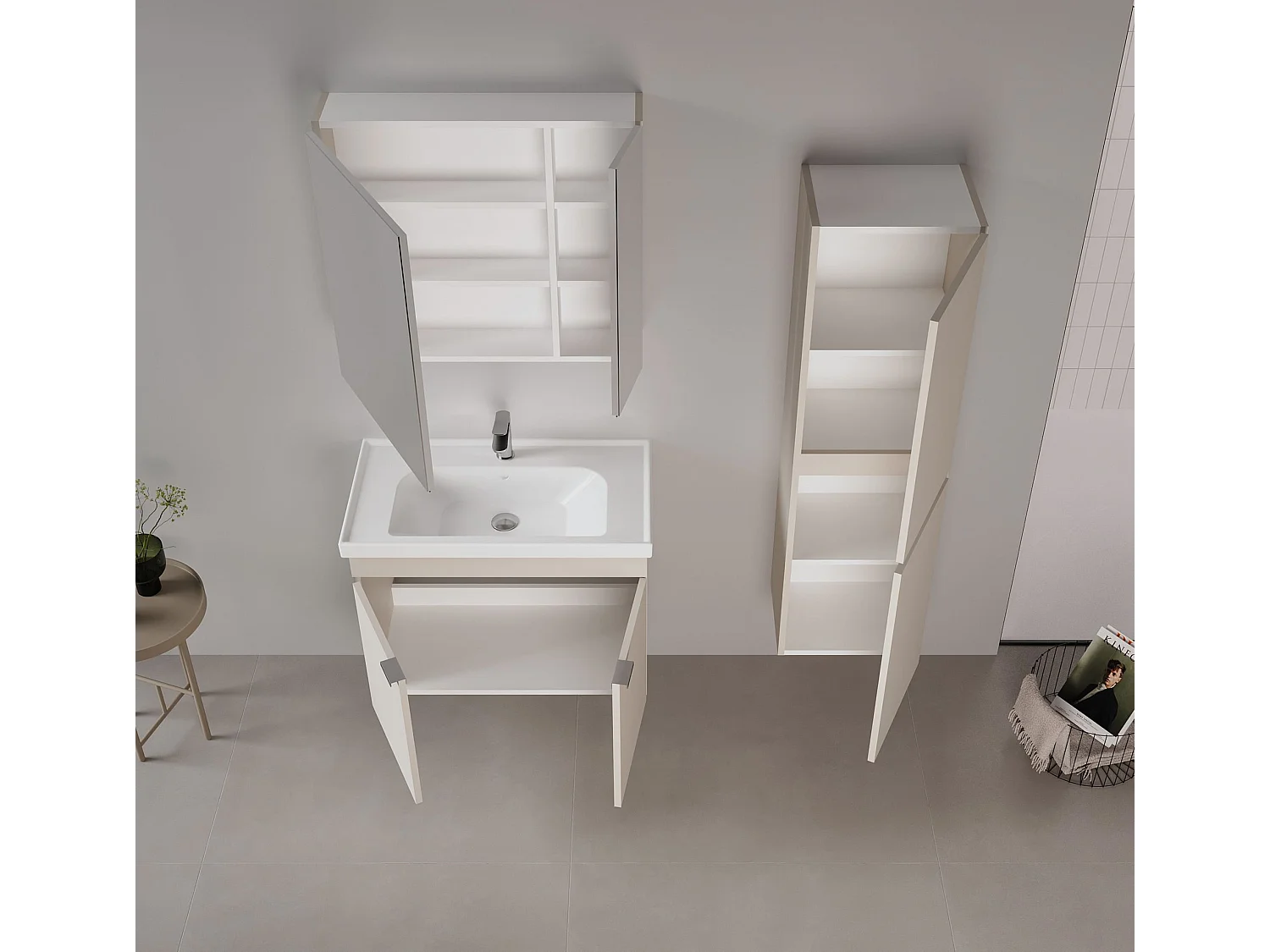 Ensemble Meuble Vasque avec Miroir (2 Pièces) "Desna 80" - 80 x 45 x 58 cm - Sand