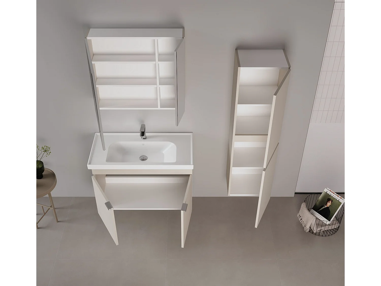 Ensemble Meuble Vasque avec Miroir (2 Pièces) "Desna 90" - 90 x 45 x 58 cm - Sand