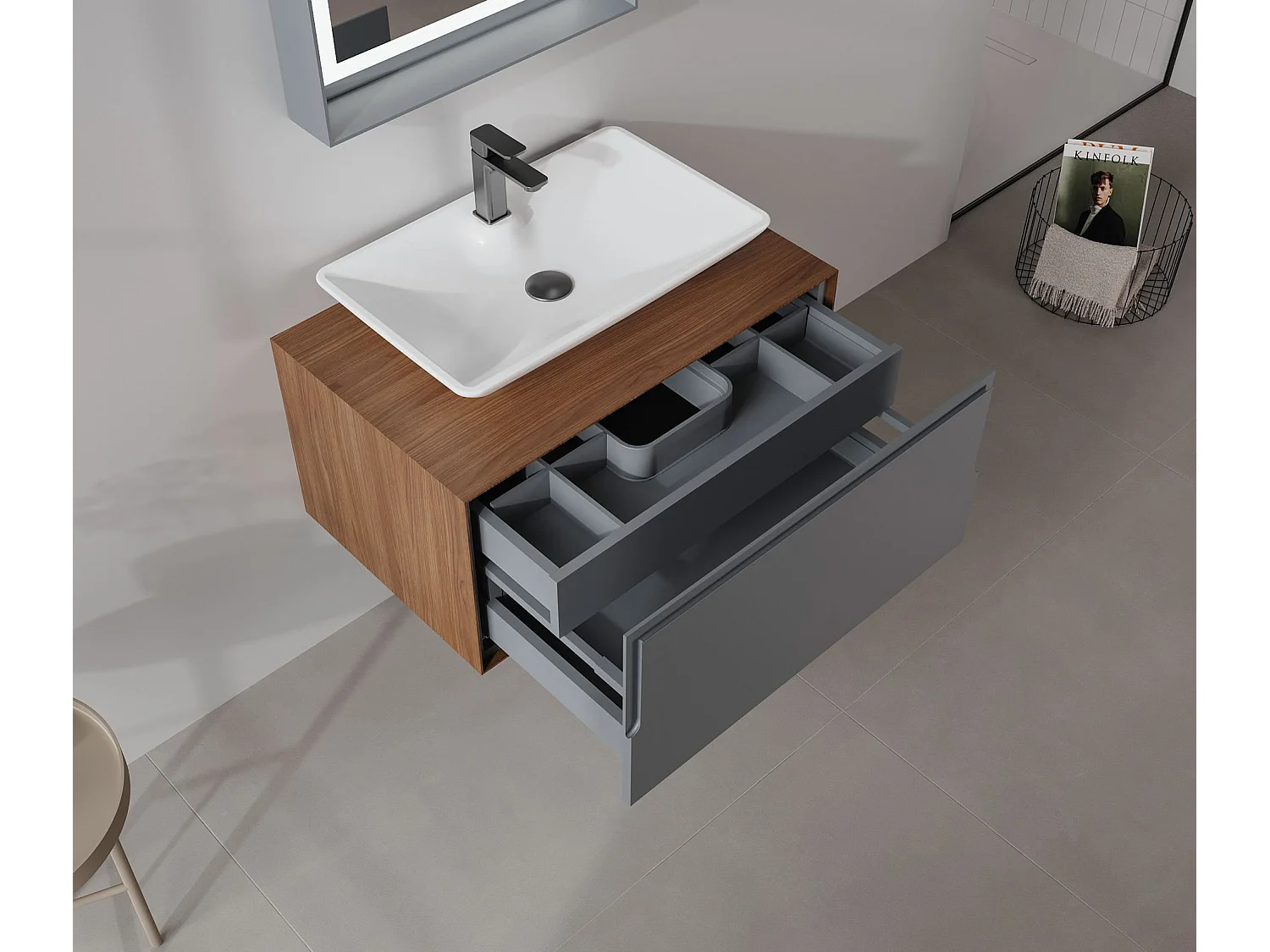 Meuble Vasque "Craft 80" - 80 x 50 x 40 cm - Walnut / Anthracite