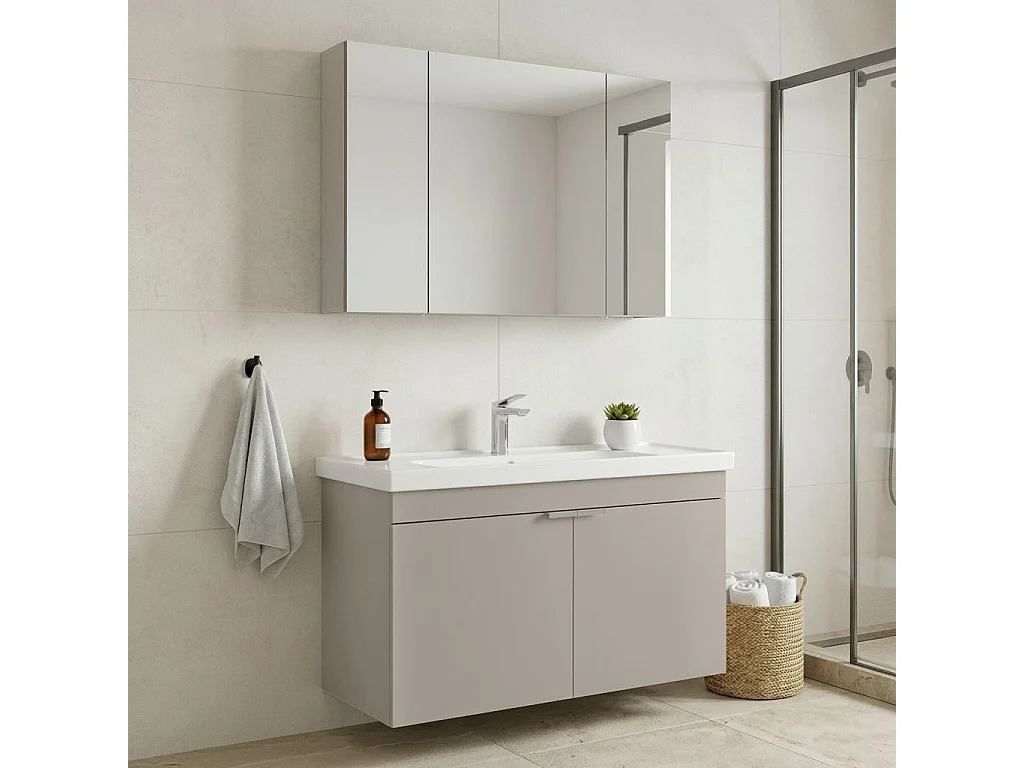 Ensemble Meuble Vasque avec Miroir (2 Pièces) "Desna 100" - 100 x 45 x 58 cm - Sand