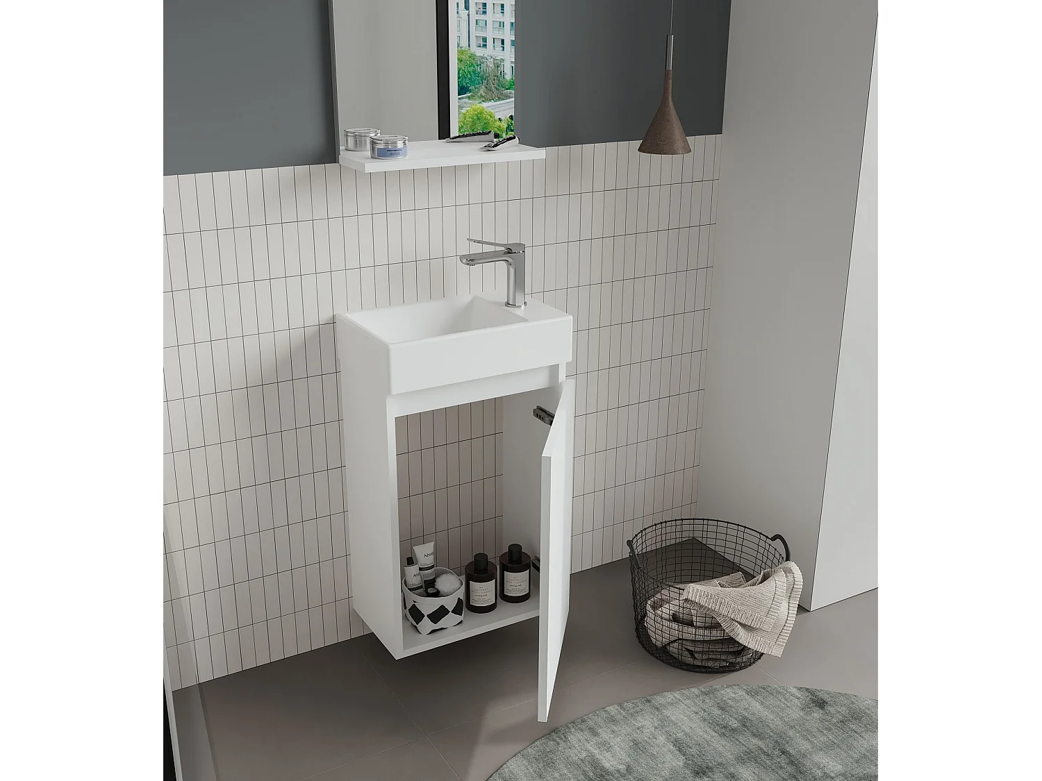 Ensemble Meuble Vasque avec Miroir (2 Pièces) "Conza 45" - 45 x 26 x 75 cm - White