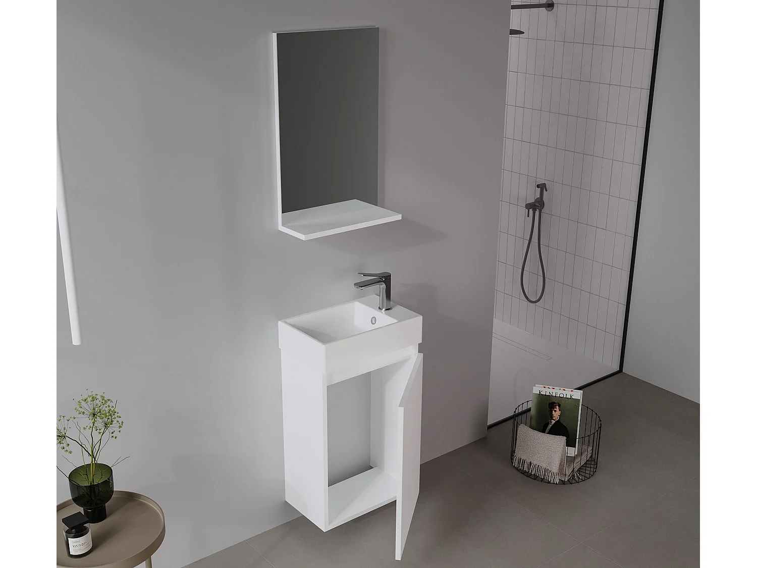 Ensemble Meuble Vasque avec Miroir (2 Pièces) "Conza 45" - 45 x 26 x 75 cm - White