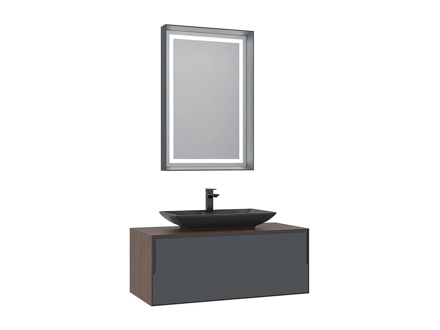 Ensemble Meuble Vasque avec Miroir (2 Pièces) "Craft 100" - 100 x 50 x 40 cm - Walnut / Anthracite