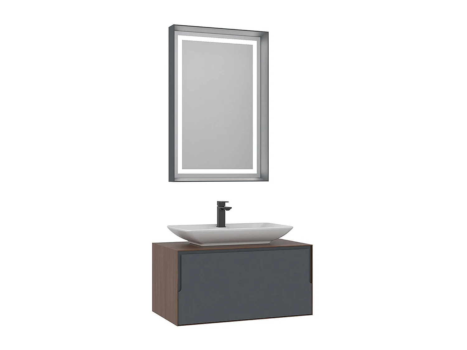 Ensemble Meuble Vasque avec Miroir (2 Pièces) "Craft 80" - 60 x 50 x 40 cm - Walnut / Anthracite / White