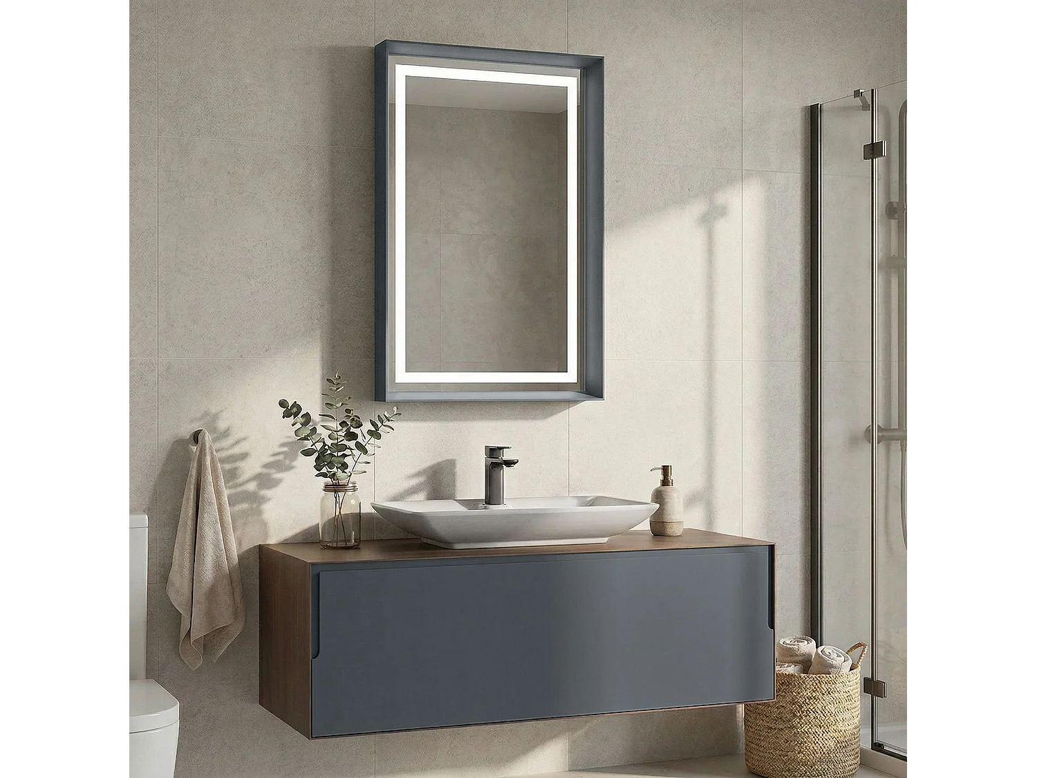 Ensemble Meuble Vasque avec Miroir (2 Pièces) "Craft 120" - 120 x 50 x 40 cm - Walnut / Anthracite /