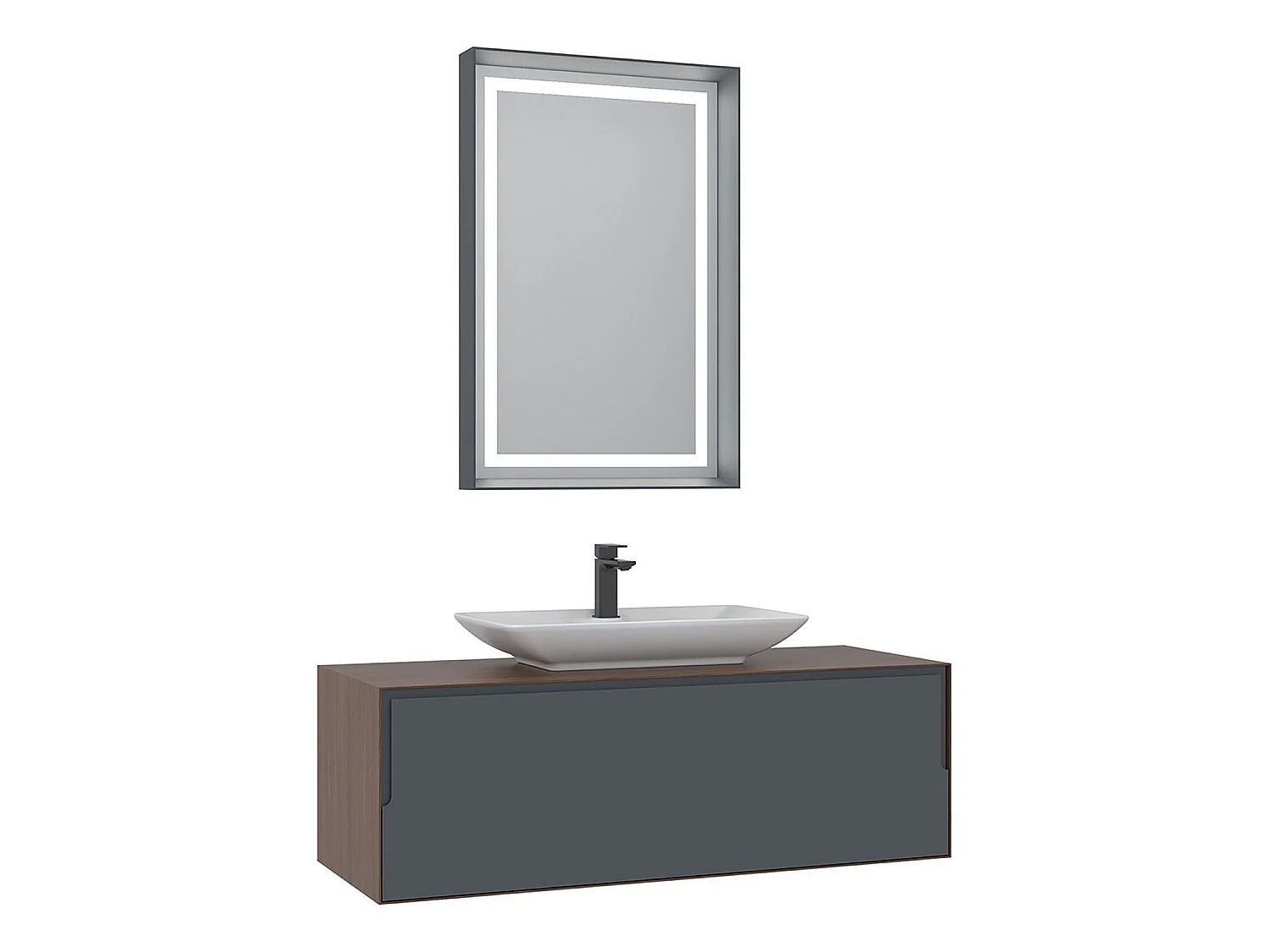 Ensemble Meuble Vasque avec Miroir (2 Pièces) "Craft 120" - 120 x 50 x 40 cm - Walnut / Anthracite /