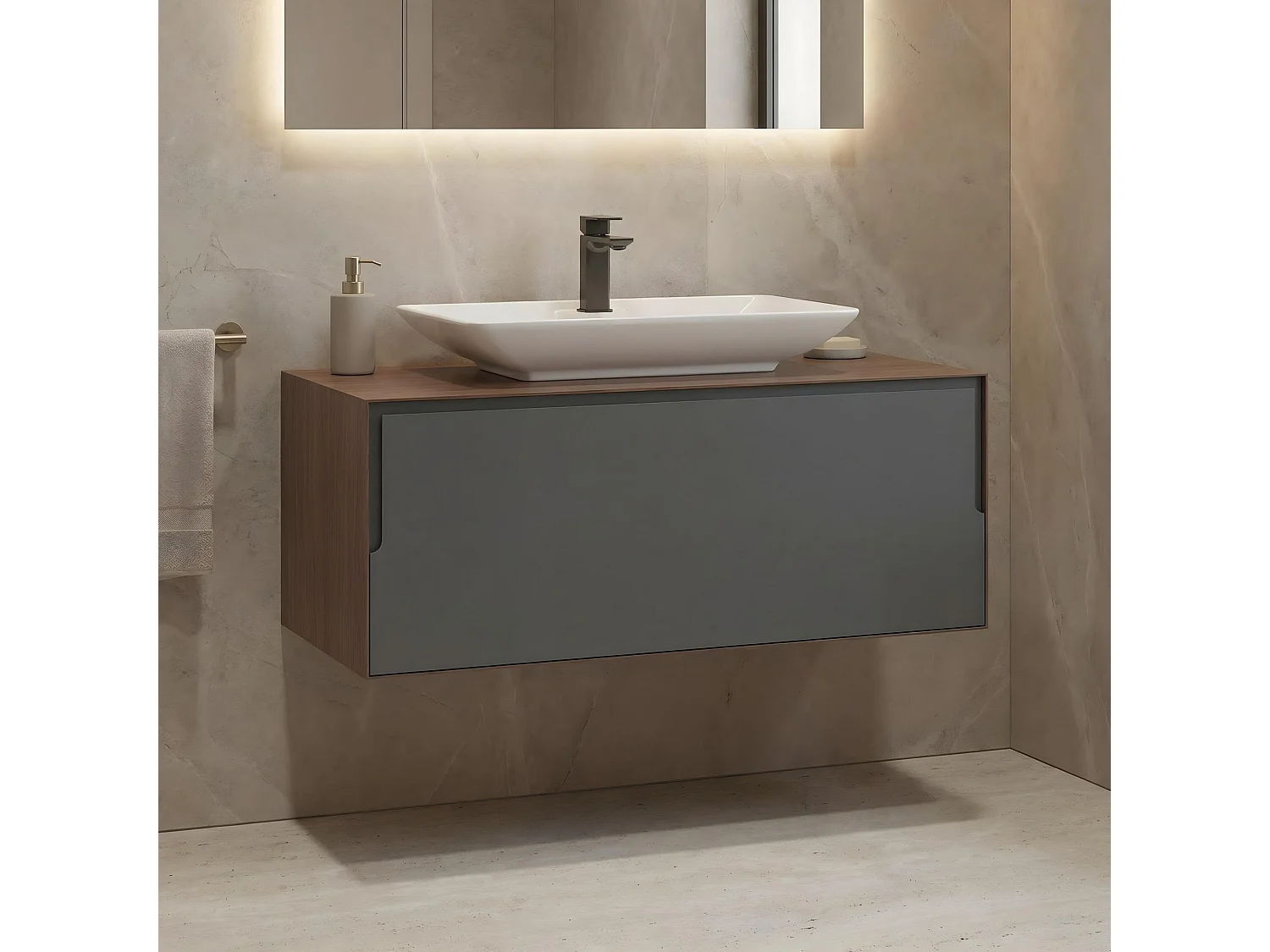 Meuble Vasque "Craft 100" - 100 x 50 x 40 cm - Walnut / Anthracite