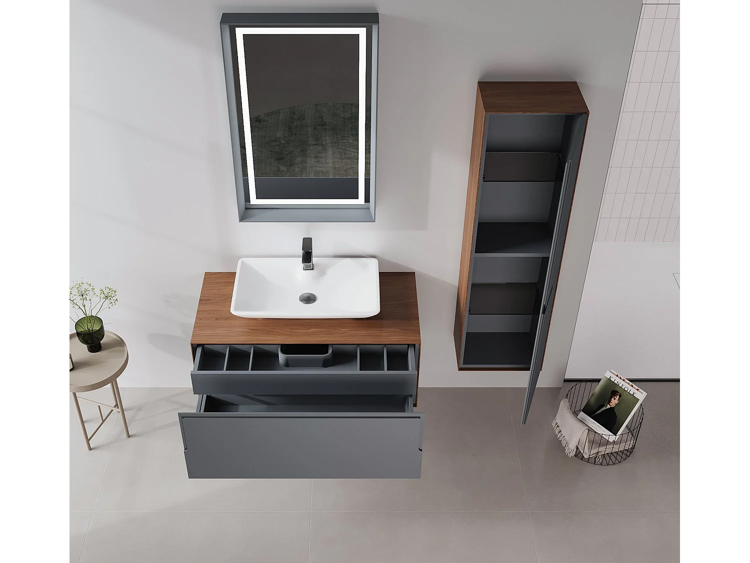 Meuble Vasque "Craft 100" - 100 x 50 x 40 cm - Walnut / Anthracite
