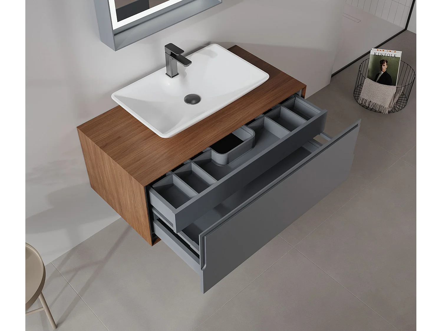 Meuble Vasque "Craft 100" - 100 x 50 x 40 cm - Walnut / Anthracite