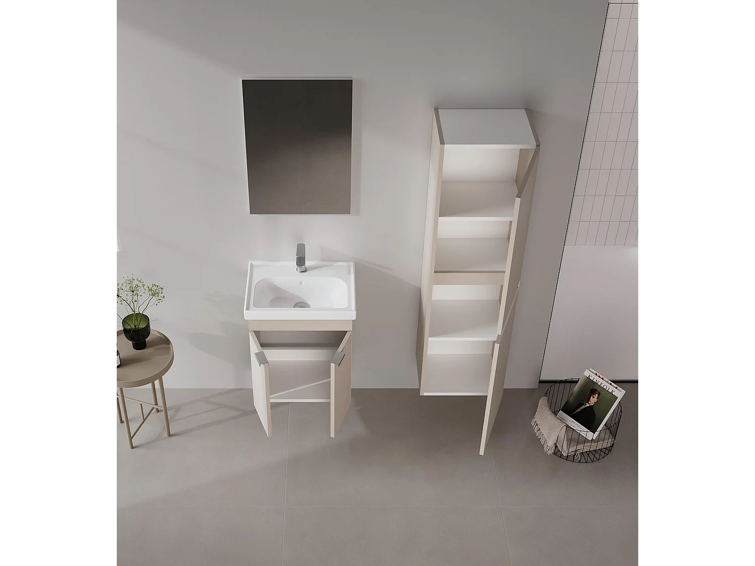Ensemble Meuble Vasque avec Miroir (2 Pièces) "Desna 50" - 50 x 38 x 58 cm - Sand